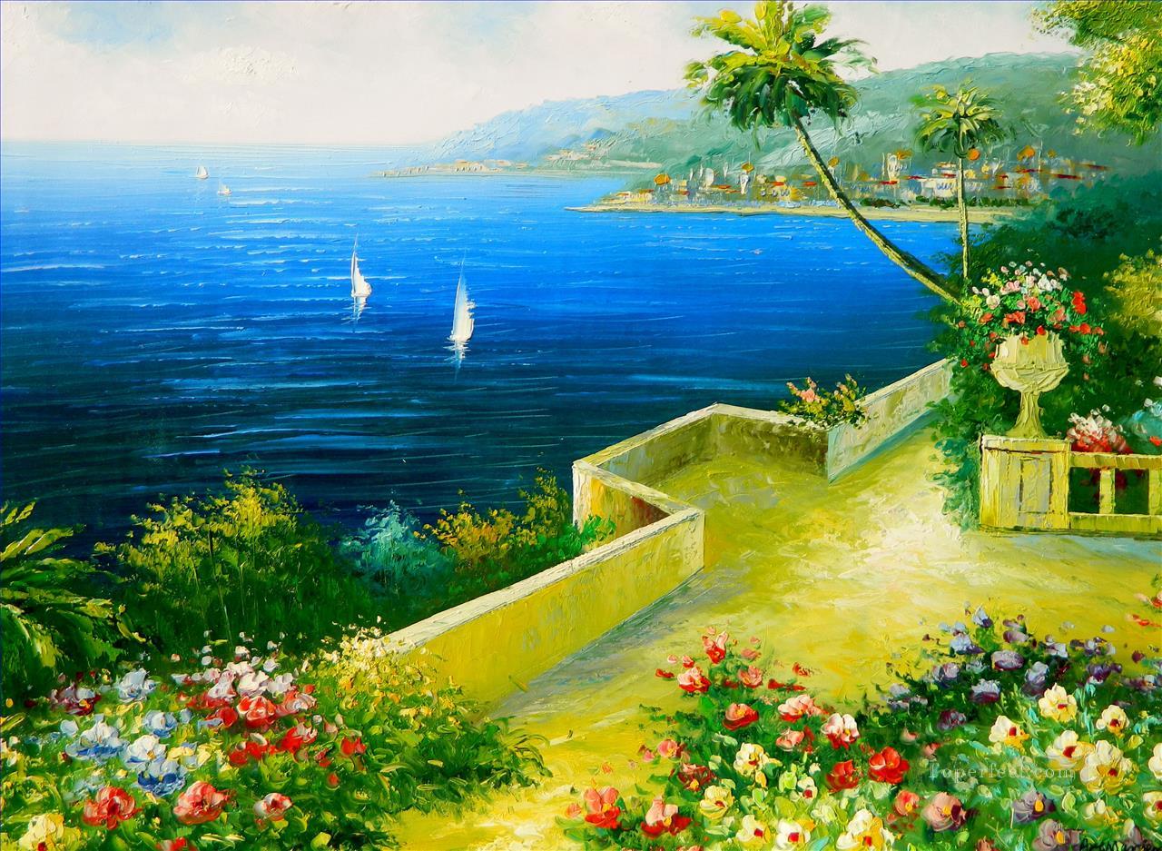 Mediterranean Flower Garden Beach Oil Paintings
